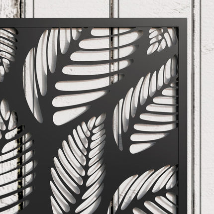 Outdoor Metal Planter with Leaf Cut-Out Trellis 61x23x113cm - Black
