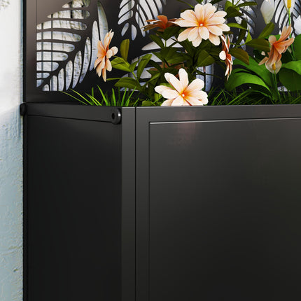 Outdoor Metal Planter with Leaf Cut-Out Trellis 61x23x113cm - Black