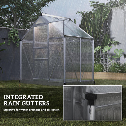 Polycarbonate Greenhouse, Large Walk-In Green House with Slide Door and Window, Aluminium Frame, 6x4ft, Silver Tone