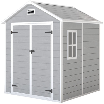 6 x 5ft Wood Effect Resin Garden Shed with Floor and Lockable Doors - Light Grey