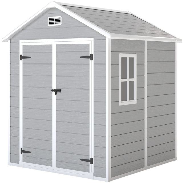 6 x 5ft Wood Effect Resin Garden Shed with Floor and Lockable Doors - Light Grey