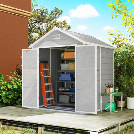 6 x 5ft Wood Effect Resin Garden Shed with Floor and Lockable Doors - Light Grey
