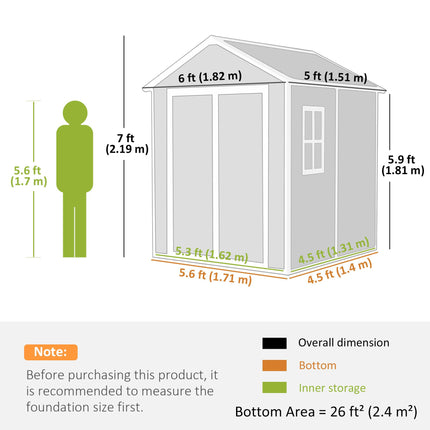 6 x 5ft Wood Effect Resin Garden Shed with Floor and Lockable Doors - Light Grey