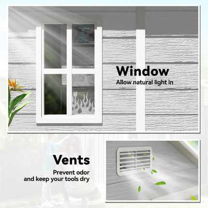 6 x 5ft Wood Effect Resin Garden Shed with Floor and Lockable Doors - Light Grey