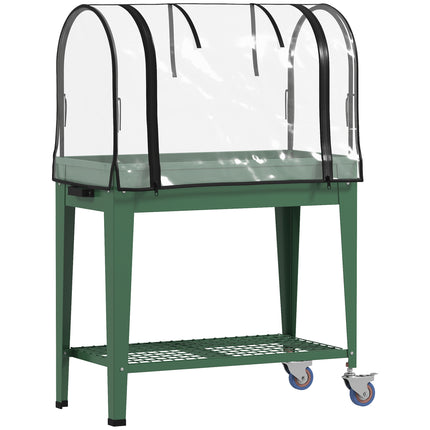 Mobile Raised Planter with Greenhouse Cover and Wheels - Green