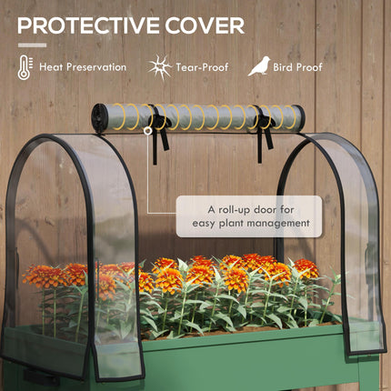 Mobile Raised Planter with Greenhouse Cover and Wheels - Green
