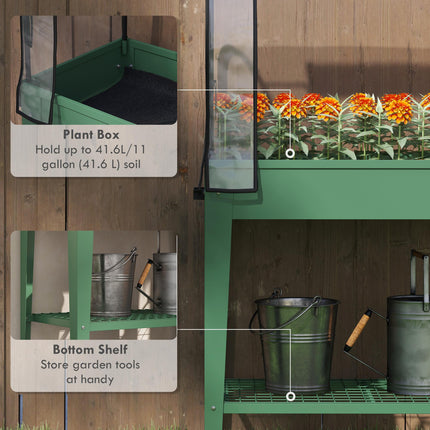 Mobile Raised Planter with Greenhouse Cover and Wheels - Green