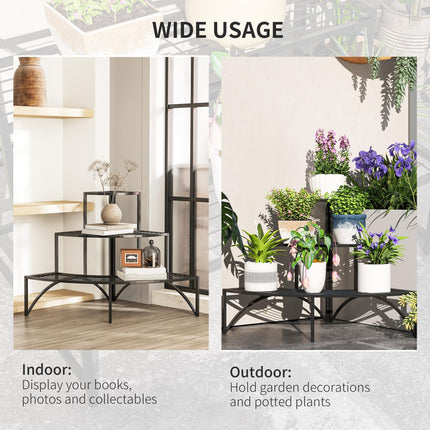 Three-Tier Corner Metal Plants Shelves - Black