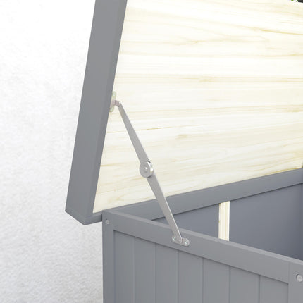 Wooden Garden Tool Storage Shed with Hinged Roof and Shelf - Grey