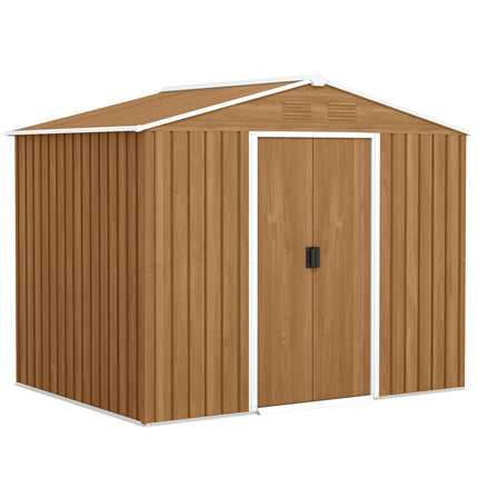 8x6ft Galvanised Steel Double Door Tool Shed - Brown