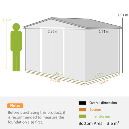 8x6ft Galvanised Steel Double Door Tool Shed - Brown