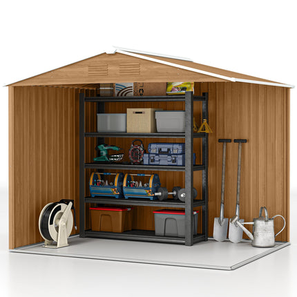 8x6ft Galvanised Steel Double Door Tool Shed - Brown