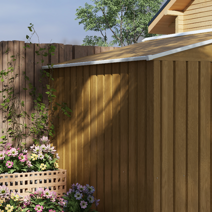 8x6ft Galvanised Steel Double Door Tool Shed - Brown
