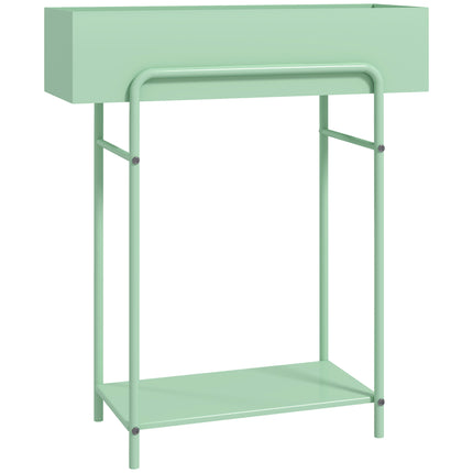 2 Tier Metal Plant Stand with Drain Holes and Fence - Green