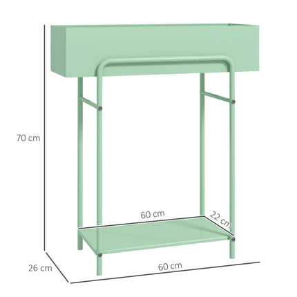 2 Tier Metal Plant Stand with Drain Holes and Fence - Green
