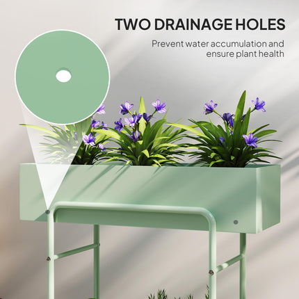 2 Tier Metal Plant Stand with Drain Holes and Fence - Green