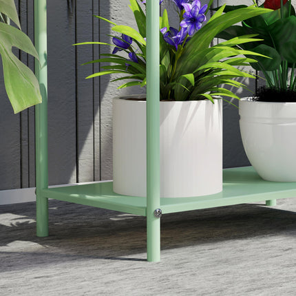 2 Tier Metal Plant Stand with Drain Holes and Fence - Green
