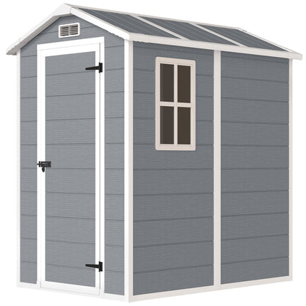 4x6ft Plastic Garden Shed with Floor and Lockable Door - Grey