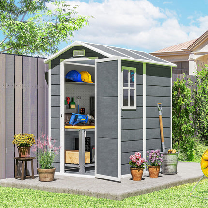 4x6ft Plastic Garden Shed with Floor and Lockable Door - Grey