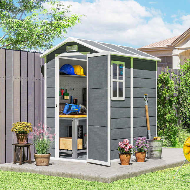 4x6ft Plastic Garden Shed with Floor and Lockable Door - Grey