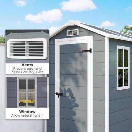 4x6ft Plastic Garden Shed with Floor and Lockable Door - Grey