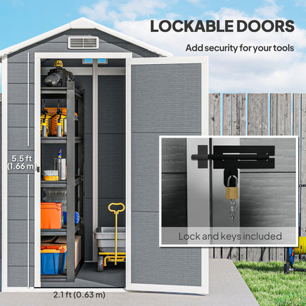 4x6ft Plastic Garden Shed with Floor and Lockable Door - Grey