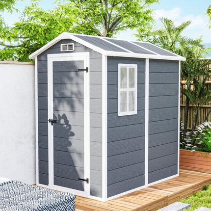 4x6ft Plastic Garden Shed with Floor and Lockable Door - Grey