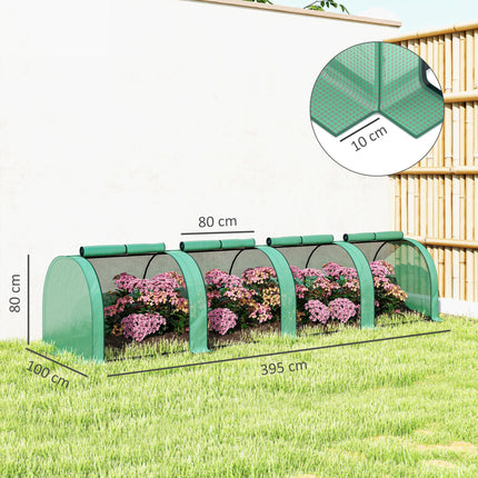 395  x 100 cm Low Tunnel Greenhouse - Green