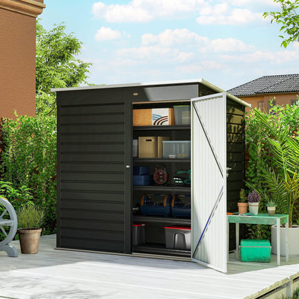 6 x 4ft Metal Garden Storage Shed with Lockable Door - Dark Grey