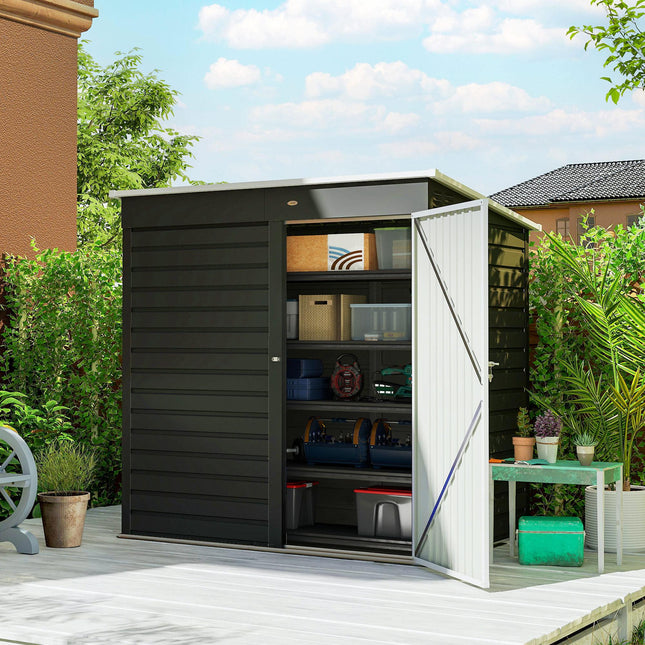 6 x 4ft Metal Garden Storage Shed with Lockable Door - Dark Grey