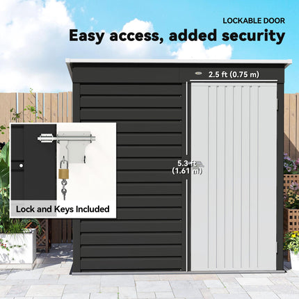 6 x 4ft Metal Garden Storage Shed with Lockable Door - Dark Grey
