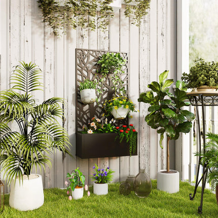 Outdoor Metal Planter with Tree Cut-Out Trellis 23x58cm - Black