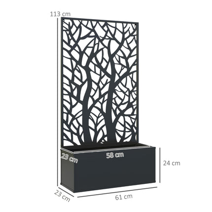 Outdoor Metal Planter with Tree Cut-Out Trellis 23x58cm - Black