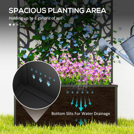 Outdoor Metal Planter with Tree Cut-Out Trellis 23x58cm - Black