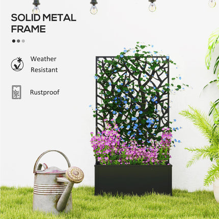 Outdoor Metal Planter with Tree Cut-Out Trellis 23x58cm - Black