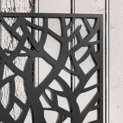 Outdoor Metal Planter with Tree Cut-Out Trellis 23x58cm - Black