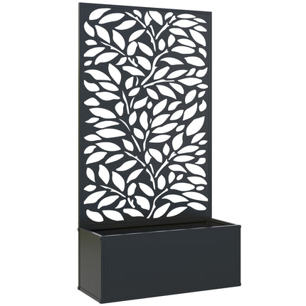 Outdoor Metal Planter, with Back Trellis - Black