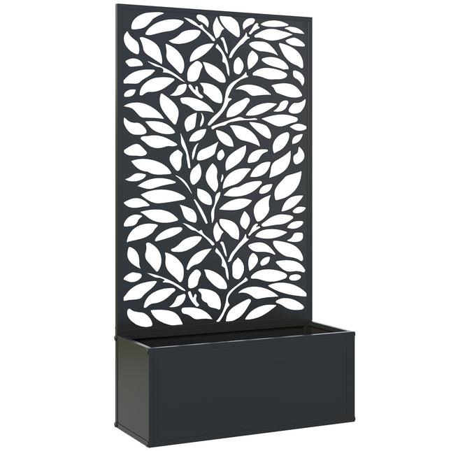 Outdoor Metal Planter, with Back Trellis - Black