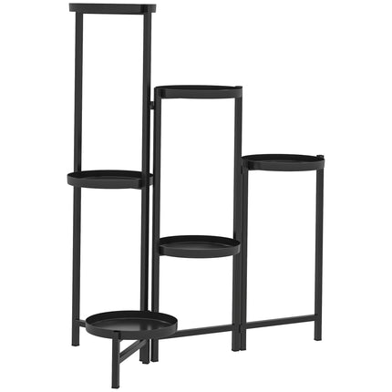 3 Tier Foldable Metal Plant Stand for Indoor & Outdoor Use - Black