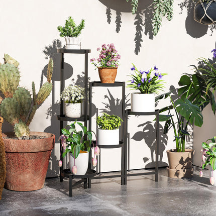 3 Tier Foldable Metal Plant Stand for Indoor & Outdoor Use - Black