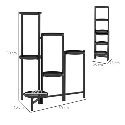 3 Tier Foldable Metal Plant Stand for Indoor & Outdoor Use - Black