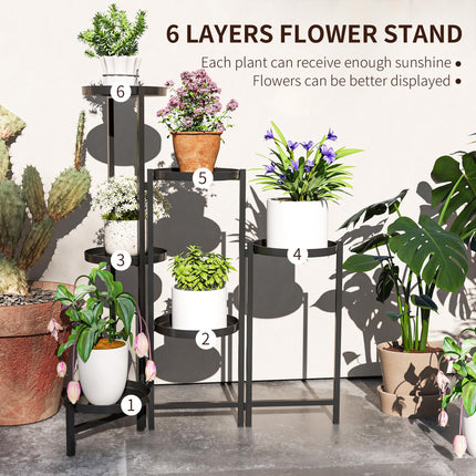 3 Tier Foldable Metal Plant Stand for Indoor & Outdoor Use - Black