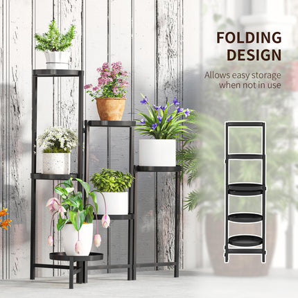 3 Tier Foldable Metal Plant Stand for Indoor & Outdoor Use - Black