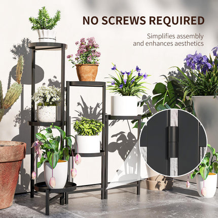 3 Tier Foldable Metal Plant Stand for Indoor & Outdoor Use - Black