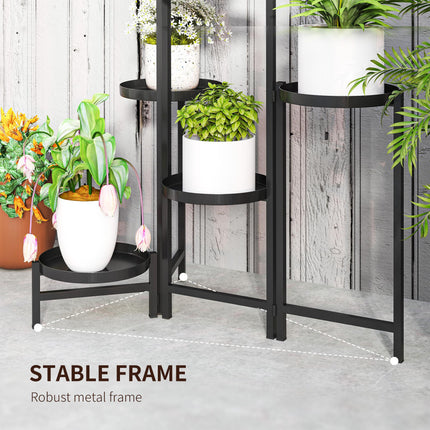3 Tier Foldable Metal Plant Stand for Indoor & Outdoor Use - Black