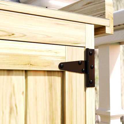 Fir Wood Garden Storage Shed with Metal Worktop and Hinged Roof - Natural Finish