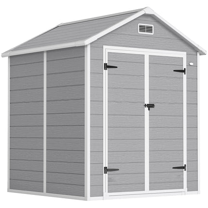 6 x 5ft Plastic Garden Shed with Floor, Window, Lockable Doors & Vents - Dark Grey
