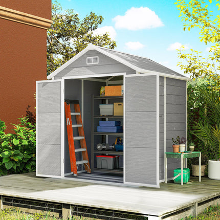 6 x 5ft Plastic Garden Shed with Floor, Window, Lockable Doors & Vents - Dark Grey