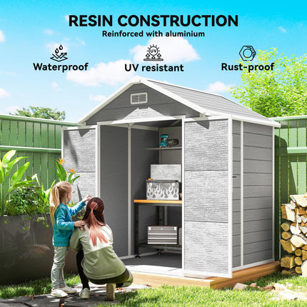 6 x 5ft Plastic Garden Shed with Floor, Window, Lockable Doors & Vents - Dark Grey