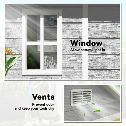 6 x 5ft Plastic Garden Shed with Floor, Window, Lockable Doors & Vents - Dark Grey
